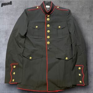 USMC Dress Blue Uniform Jacket Mens 41L Black Red Trim Gabardine Crown USA